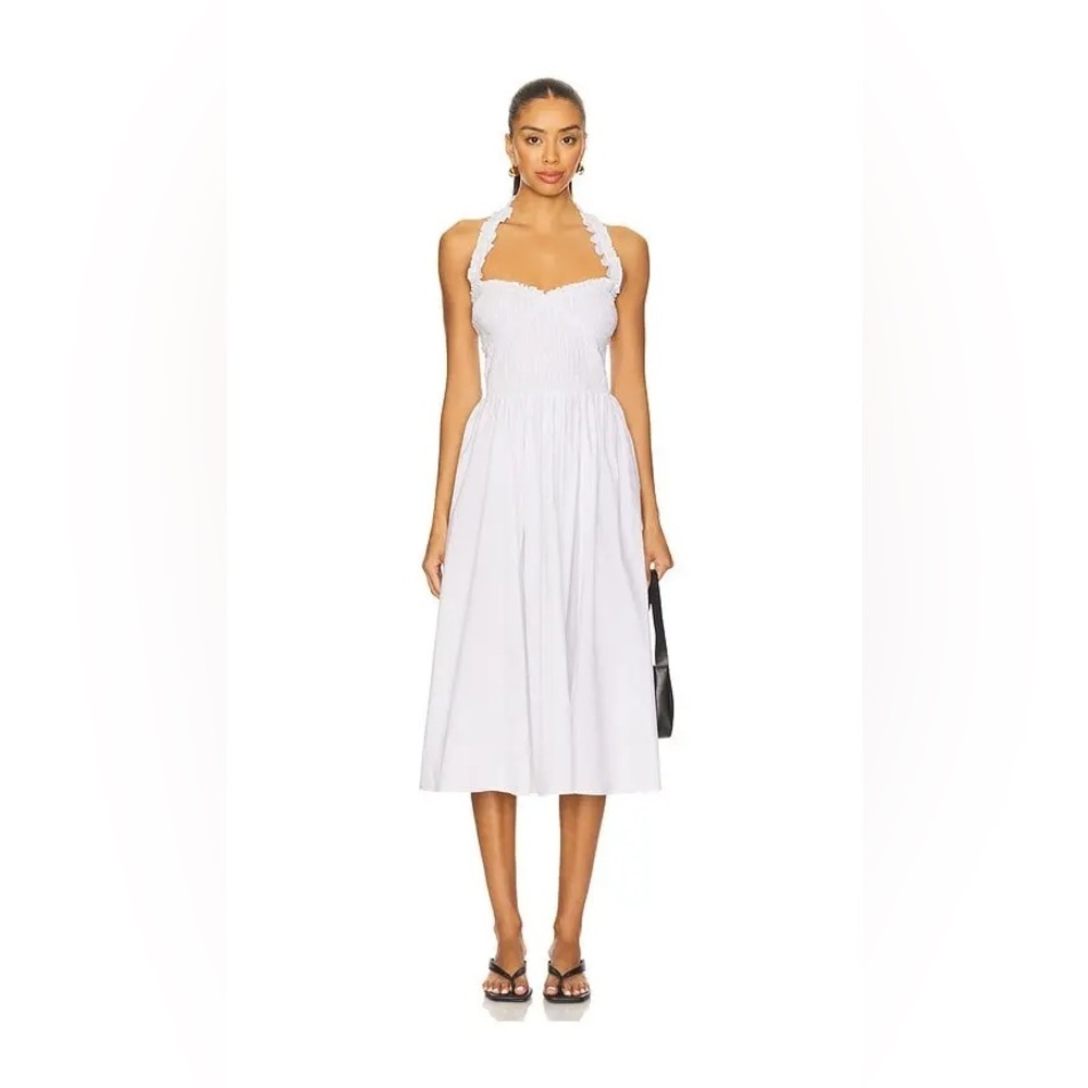 MAJORELLE White Smocked Halter Midi Dress